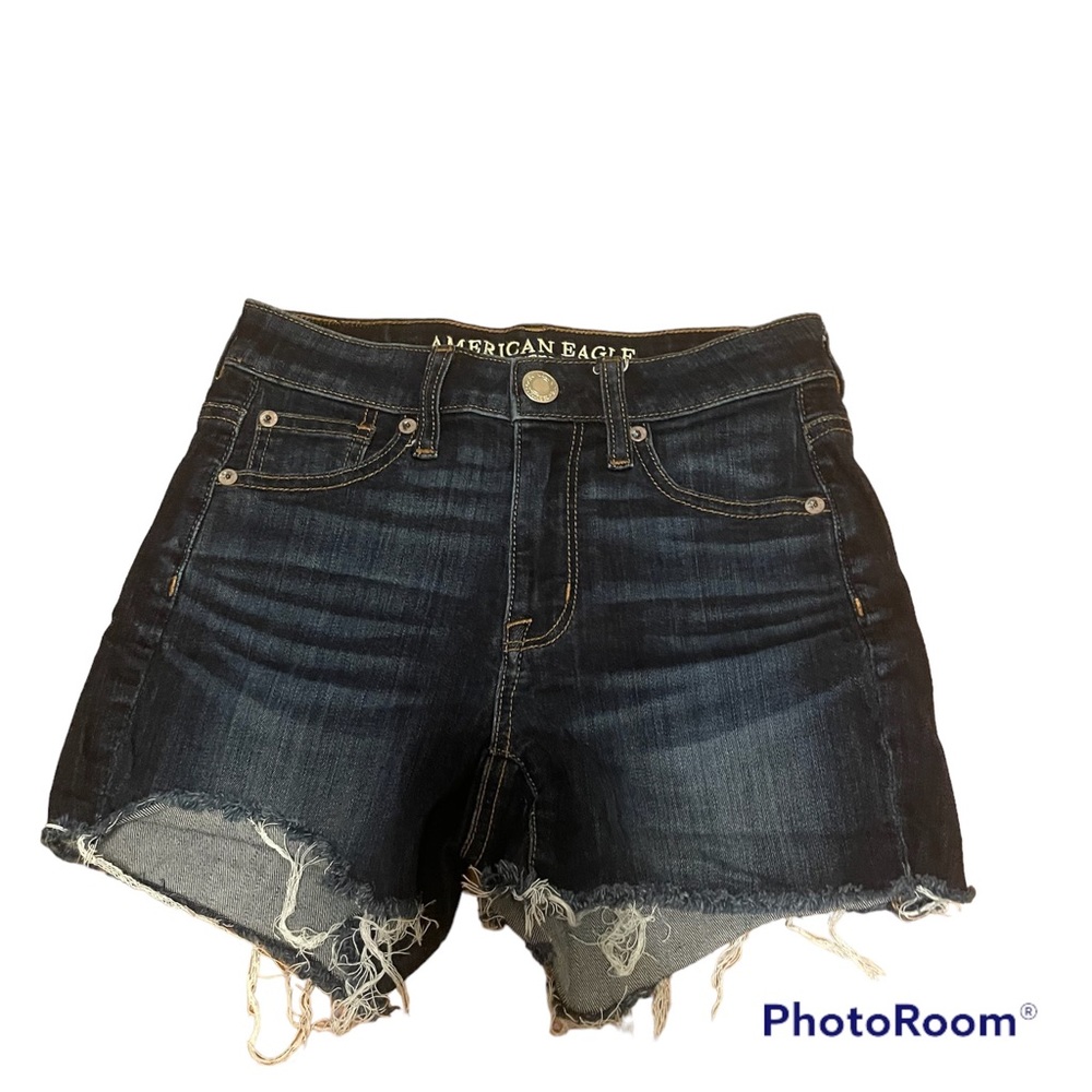 Women’s American Eagle High Rise Shortie Shorts Blue Size 00 Denim Cut o…